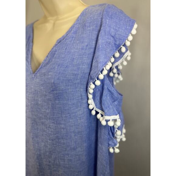Lilly Pulitzer Astara Linen Pom Pom Top - Beckon Blue - Size M - Picture 4 of 15
